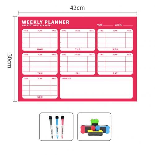 Magnetic Erasable Message Board Month Week Planner Calendar Sticker Chalkboard Kid School Business Office Meeting Calendar: Rose Red Weekly plan