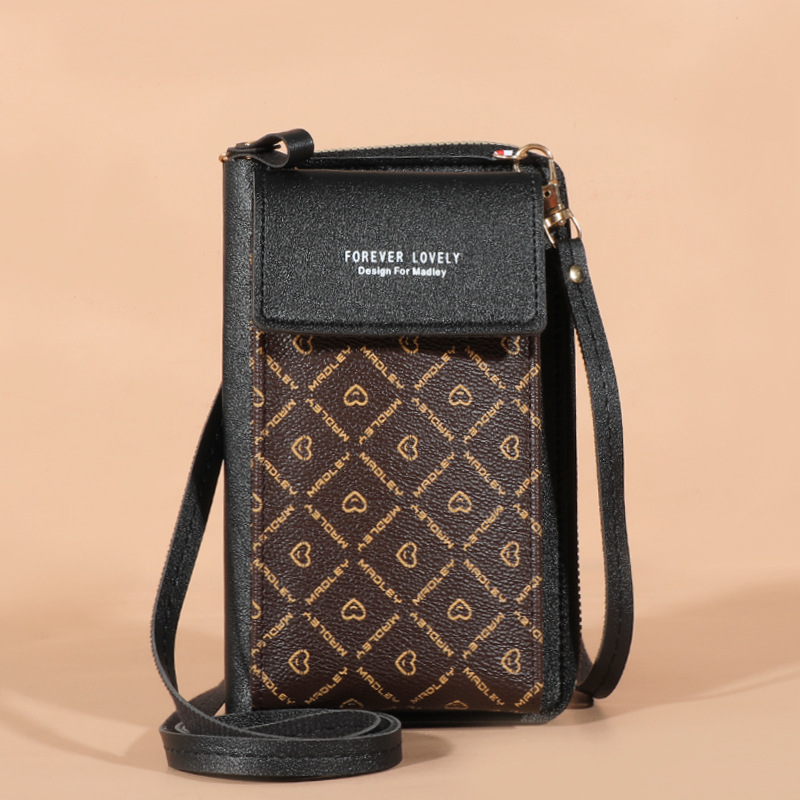 Frauen Handy taschen Pu Leder Schlinge mit Kette Schulter gurt weiche Mini Cross body Geldbörse lässige kleine Umhängetaschen: Black