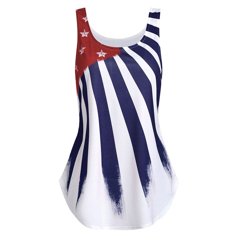 Camisetas a la para mujer, camiseta sin mangas con cuello redondo con estampado de bandera americana a rayas, camisetas de verano para la playa #2m19: blue / M