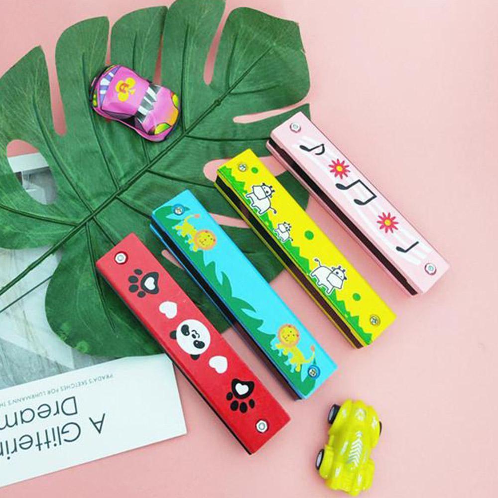 Armónica de madera pintada para niños, instrumento de doble hilera con 16 orificios, instrumento musical para la boca P1E5