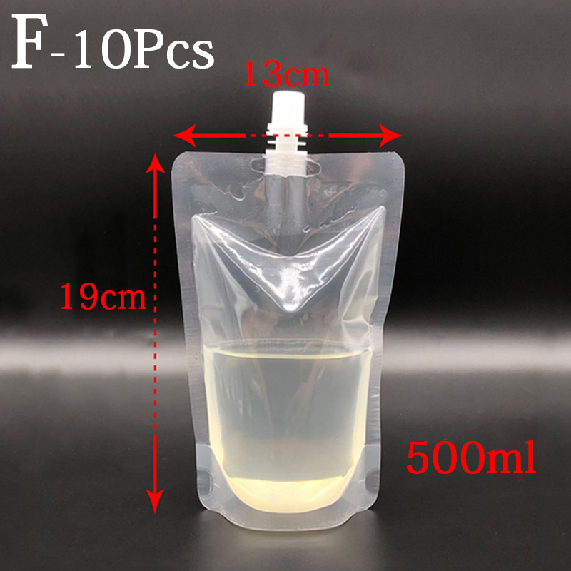 10Pack 100-500ml Stand Up Plastic Drink Bag Packaging Spout Pouch for Beverage Liquid Juice Milk Coffee Camping Outdoor Storage: F-500ml