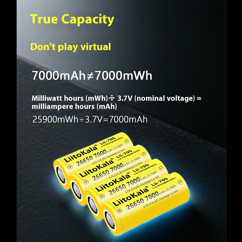 1pcs LiitoKala Lii-70S Newest released highest capacity 26650 7000mah 30A rechargeable battery for flashlight