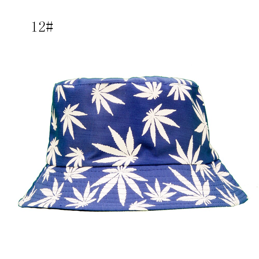 Spring and Summer Fisherman Hat Women's Cotton Maple Leaf Printed Hat Bucket Hat Men's Korean-Style Sunbonnet Sun Hat: 12Blue white leaves