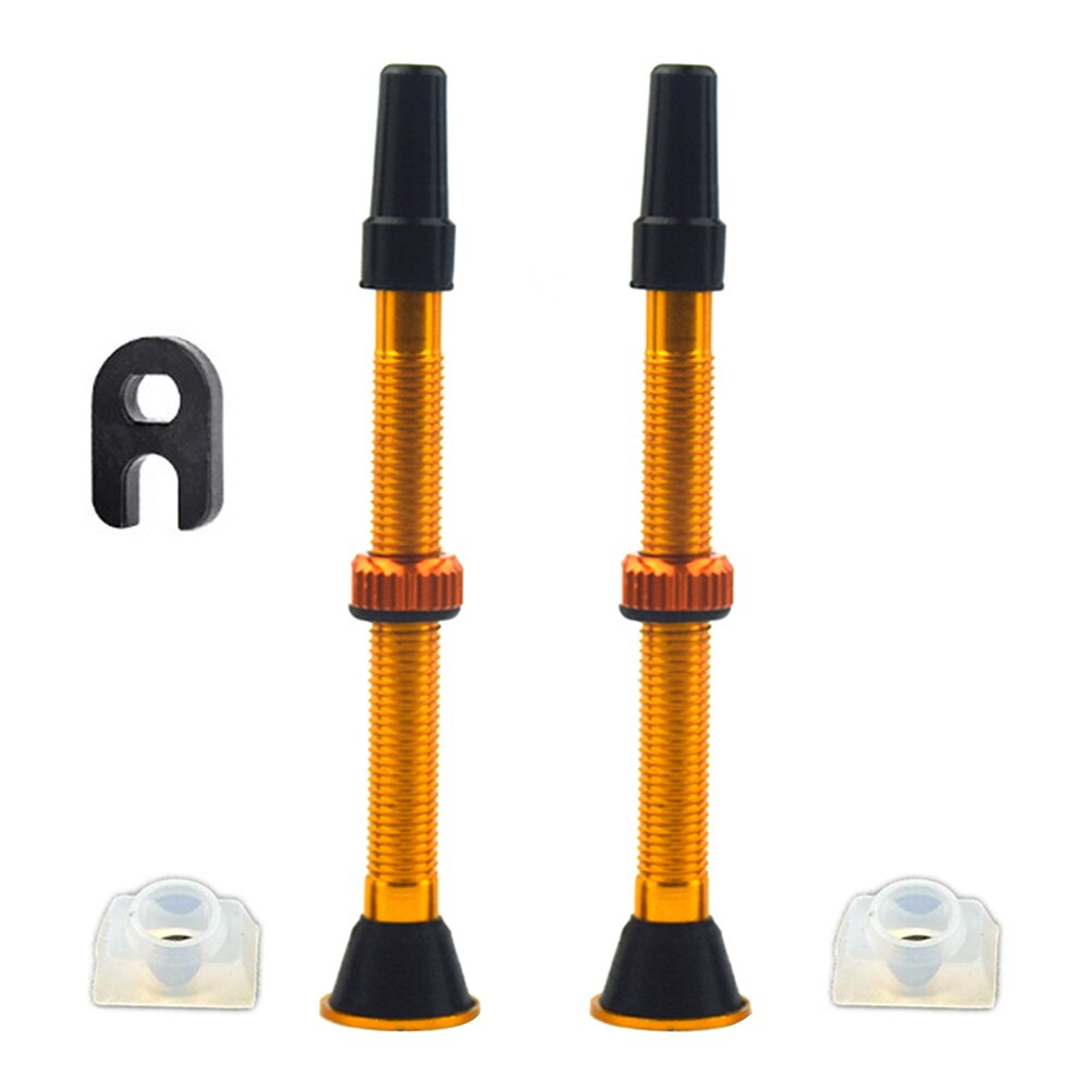 2x bicicleta de estrada sem câmara pneu presta válvula 60mm montanha haste liga alumínio + ferramenta para o ciclo ao ar livre ciclismo entretenimento: Gold C