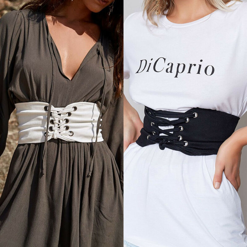 mujeres Encaje Vintage a cinturón elástico elástica ancha vendaje negro corsé para la cintura Slim único Accesorios