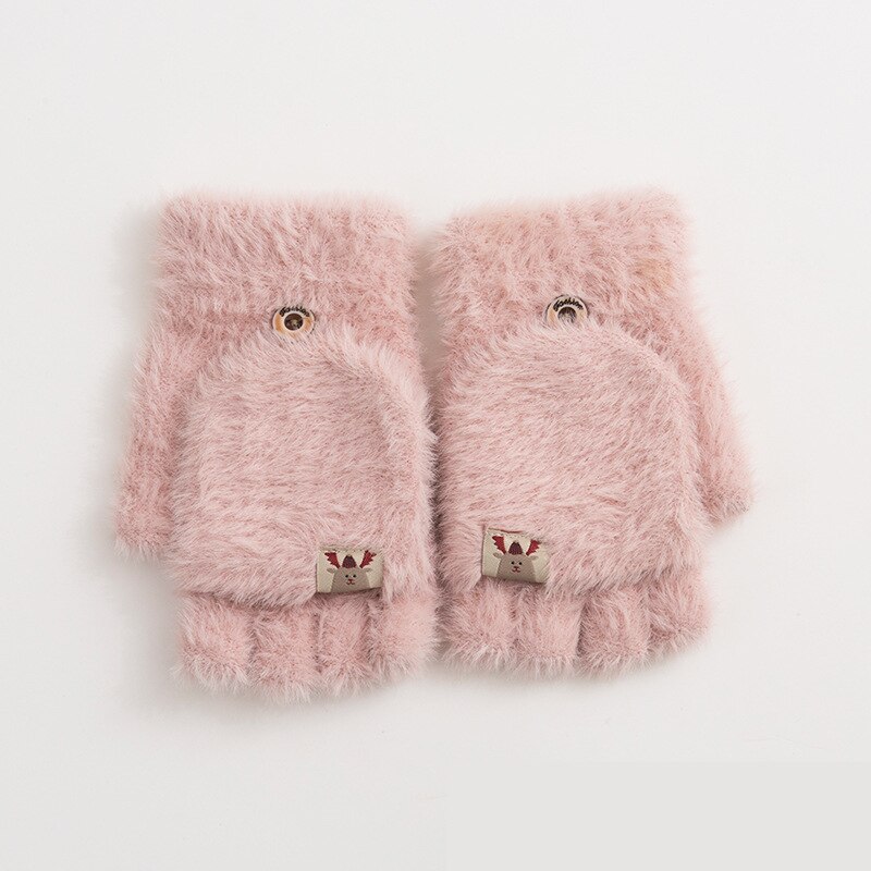 Crianças luvas de lã da criança do bebê inverno quente malha conversível flip topo dos desenhos animados luvas luvas do bebê luvas de inverno 2020: Pink