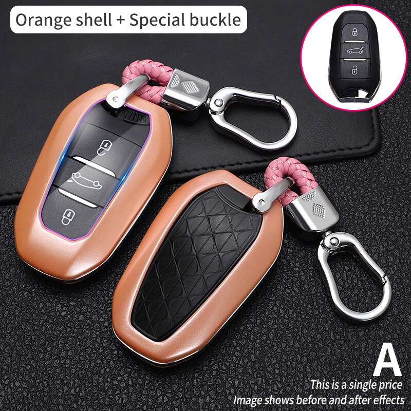 En Fiber De carbone de voiture à distance boîtier porte-clé pour Peugeot 508 308208 3008 5008 Citroen C4 C4L DS3 DS4 DS5: Orange
