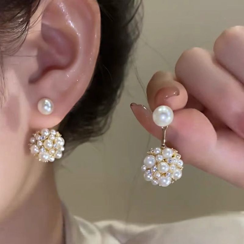 Pendientes de tuerca de bola de perlas de imitación Retro francés para mujer, joyería de , accesorios simples elegantes, al por mayor, , 2023