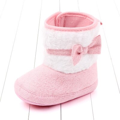 first walker toddler shoes winter baby girl warm boots for girl non-slip bowknot 1 year newborn infant shoes fuzzy: pink / 13