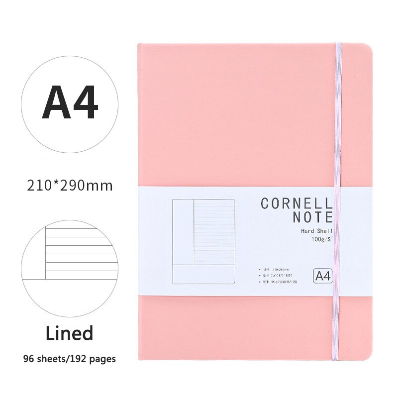 Tehokkuussuunnittelija 100 gsm cornell muistiinpano bullet katkoviiva päiväkirja  a4/a5 192 sivua rivitetty / ruudukkomuoto klassinen toimisto- ja koulumuistivihko: Vaaleanpunainen viiva -a4