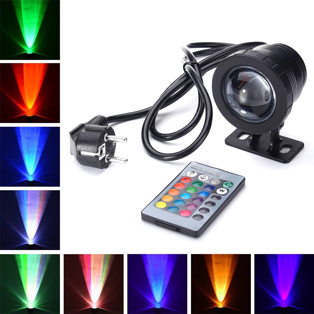 Luz LED subacuática RGB de 10W, Multicolor, resistente al agua, luces subacuáticas, paisaje, fuente, lámpara de estanque, foco, lámpara subacuática: EU Black
