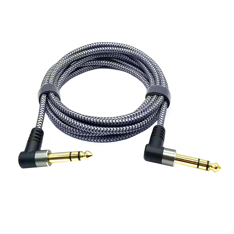 Cable de instrumento TRS de 1/4 pulgadas, Cable de interconexión de Audio estéreo con conector macho de ángulo recto de 6,35mm, Compatible con graves, teclado, mezclador, amplificador: Negro / 3 m