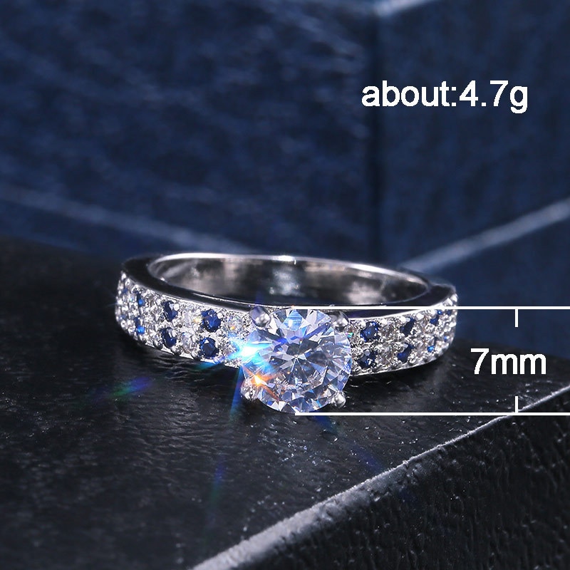 luxury blue silver color round 925 sterling silver engagement ring for women lady anniversary jewelry R5545