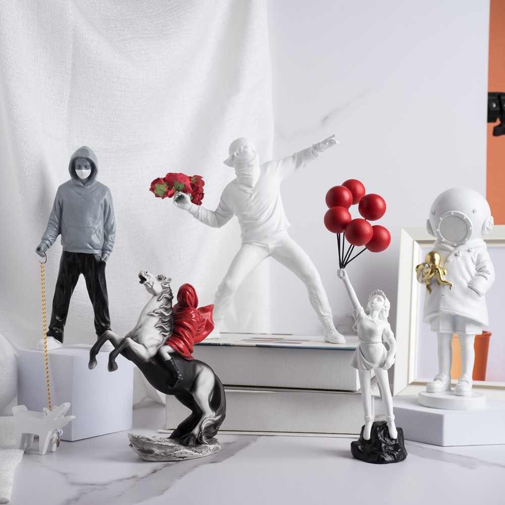 Colección de escultura de Vilead Banksy, estatua lanzadora de flores, arte Pop, globo moderno, estatuilla de niña, decoración del hogar para oficina y calle