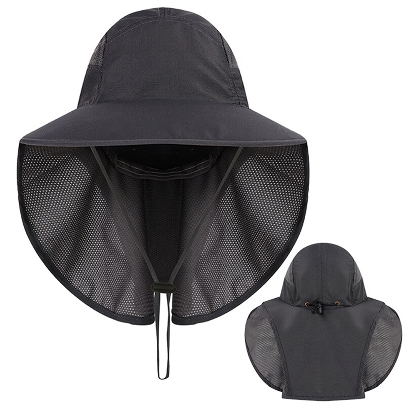 Gorros de playa para deportes al aire libre, sombrero de senderismo, pesca, protección UV, solapa para cuello y rostro de hombre, accesorios deportivos: Dark gray