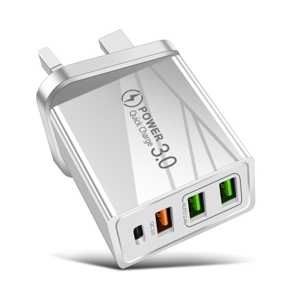 QC 3.0 USB Charger PD Fast Charge Mobile Phone Charger for iPhone 12 EU/US Plug 12V Adapter 36W Fast Wall Portable Charger: UK-white