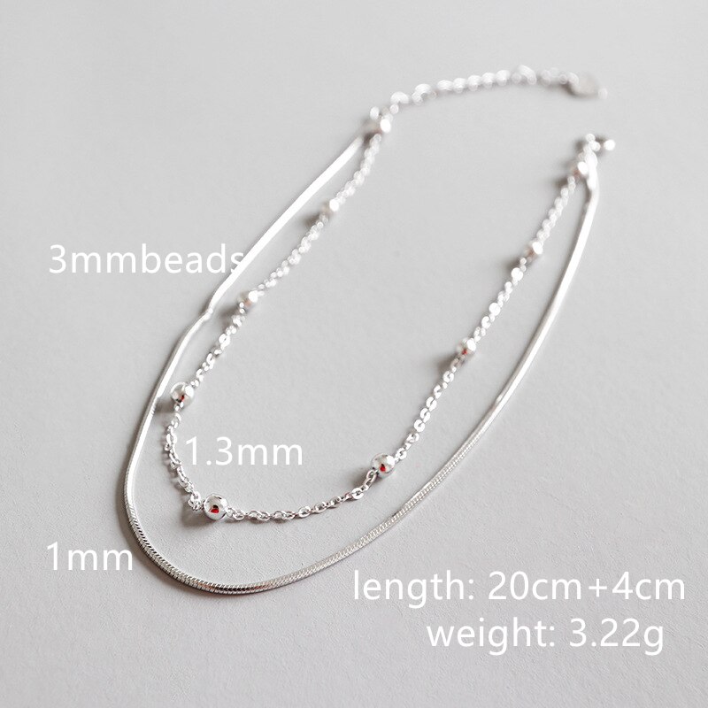 925 Sterling Zilveren Enkelbandje Voor Vrouwen Dubbele Snake Chain Vijfpuntige Ster Meisje Vriendschap Party Beach Sieraden Metalen kralen: snake beads