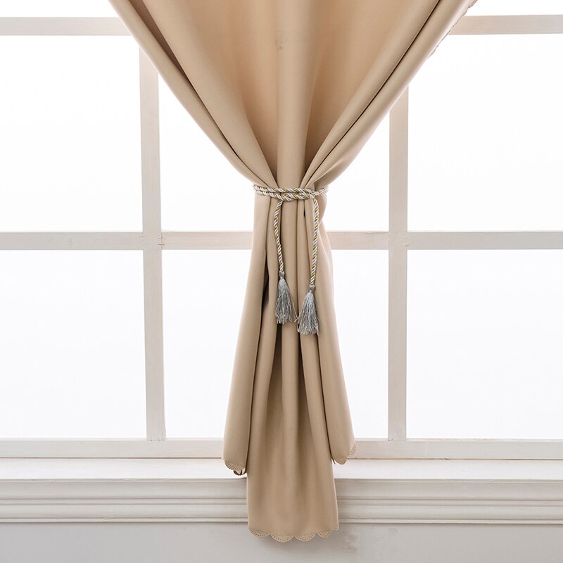 Cortina opaca para dormitorio a prueba de polvo de Color sólido correa de Velcro golpe instalación gratis cortinas cocina cortina para ventana de salón: Beige