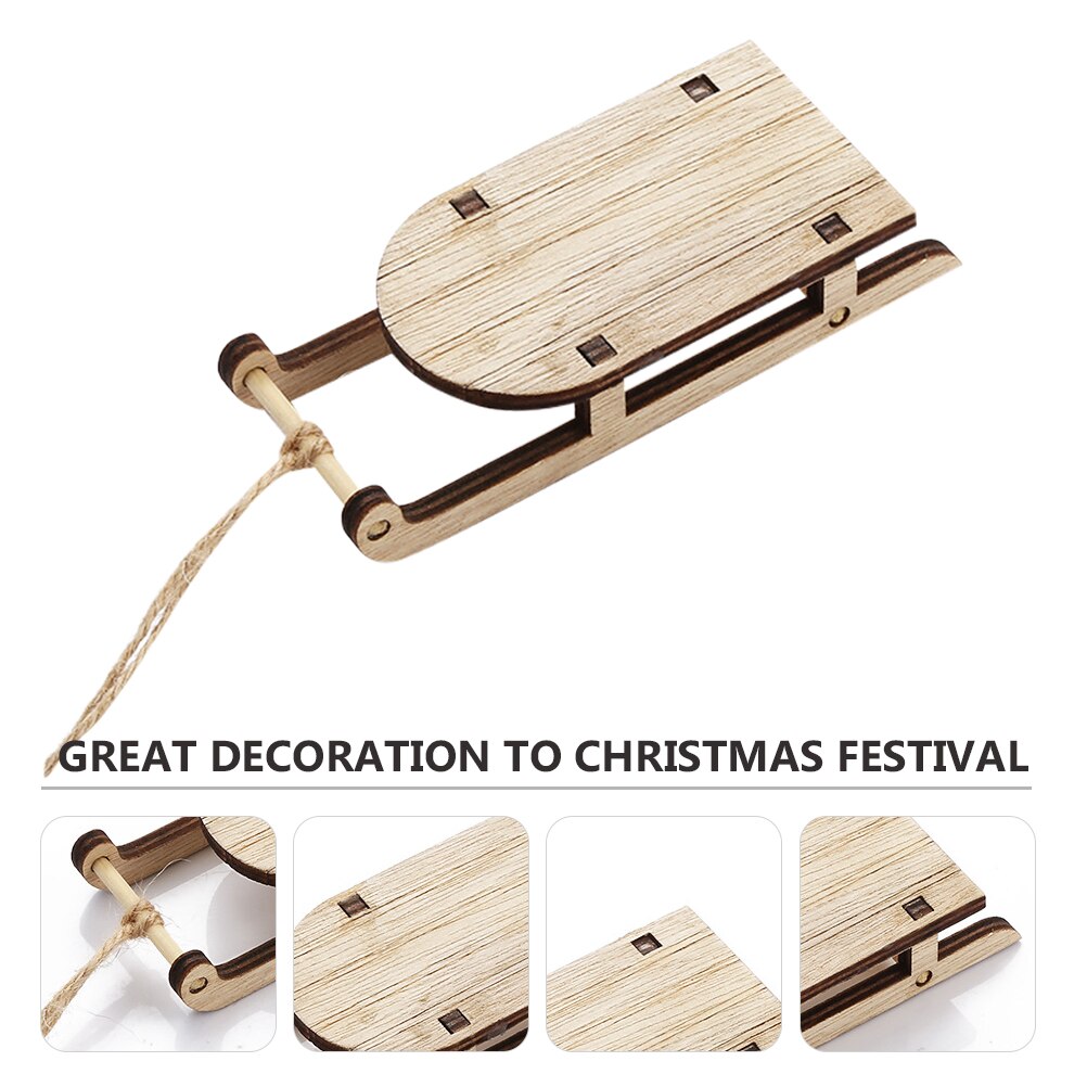 3Pcs Houten Decoratie Sleighs Decoratieve Kerst Tafelblad Slee Ornament Slee Delicate Leuke Mini Sleighs Miniatuur Sleighs