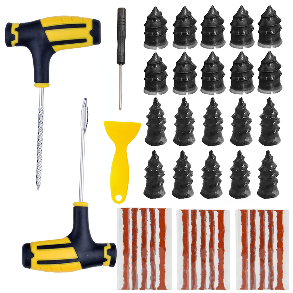 PWS-Kit de herramientas de reparación de neumáticos de coche, Kit de reparación de pinchazos de neumáticos sin cámara de goma, herramienta de tachuelas para bicicleta, juego de reparación de neumáticos de motocicleta: Negro