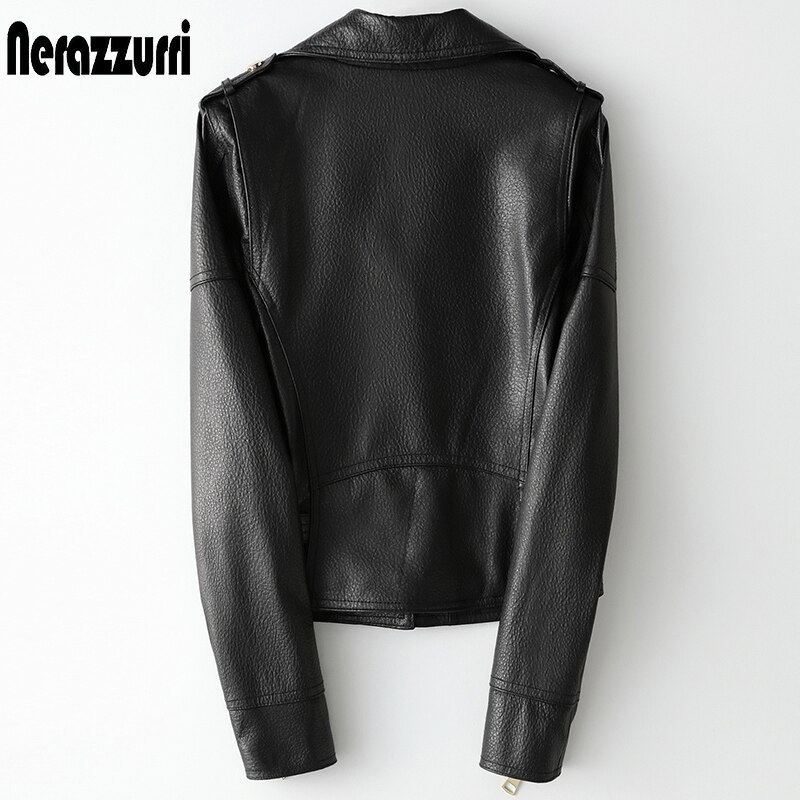 Nerazzurri-Chaqueta corta de motorista de cuero negro para mujer, Ropa de talla grande suave y ligera con cremallera de manga larga para otoño, 6xl, 7xl,