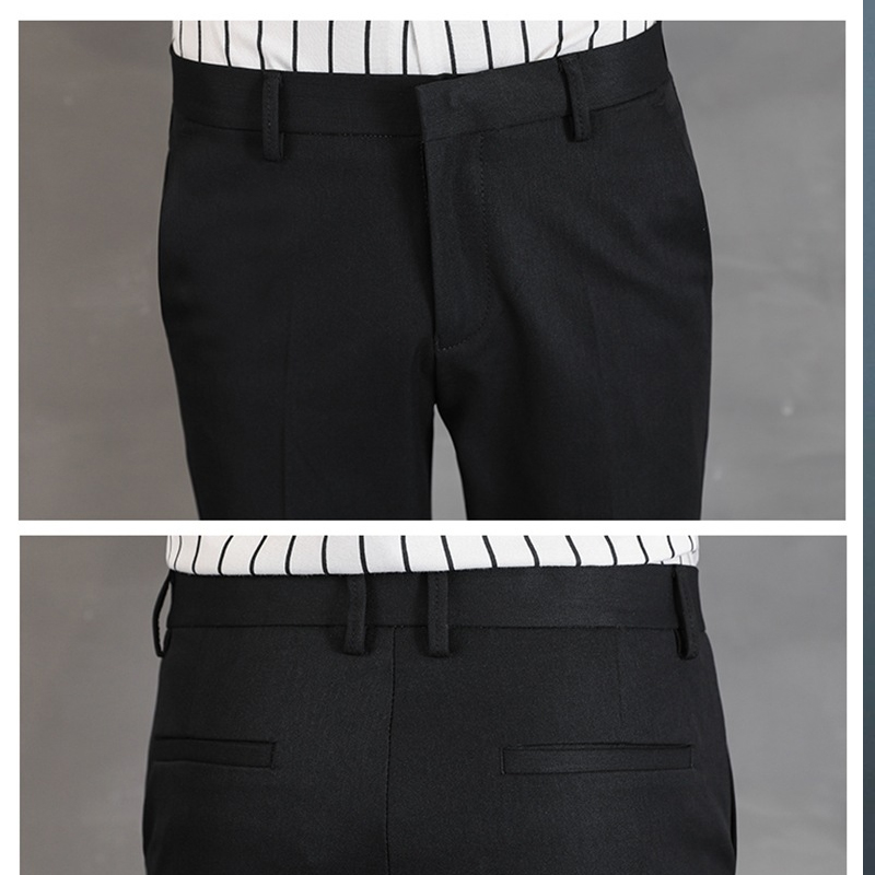 Zomer Casual Mode Pak Broek Man Effen Kleur Rits Zakken Slank Kantoor Enkellange Broek Mannen Koreaanse Stijl Potlood Broek