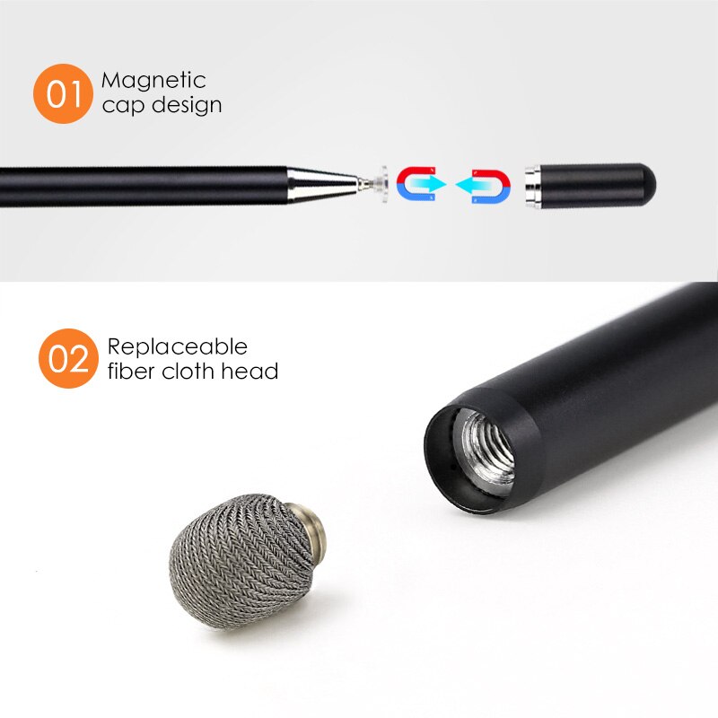 Lápiz óptico 2 en 1 con punta de disco de fibra, pantalla táctil, tapa magnética, para iphone, ipad y ordenador portátil