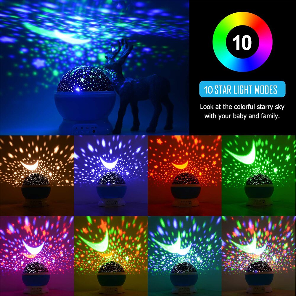 Starry Lights Galaxy Night Light Star Sky Projector LED Rotating Star Moon Night Lamp Battery Bedroom Decor for Kids Baby