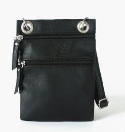 Dames pu diagonale kruisverpakking dubbele rits veelkleurige portemonnee: Zwart