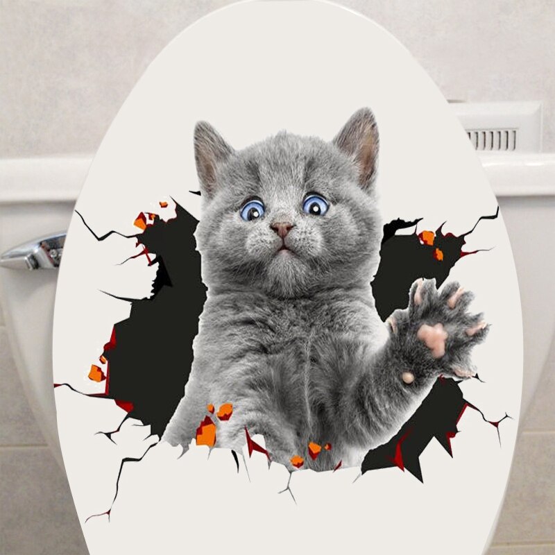 Adhesivo de gato para pared de varios gatitos bonitos viñetas de animales 3D vívido chico de bebé habitación decoraciones de baño Peel & Stick pegatina de inodoro