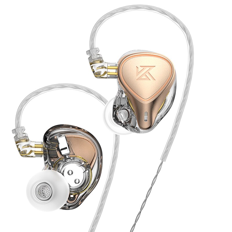 Kz zex pro in-ear hifi headset elektrostatisk +dynamisk+balanceret øretelefon støjreducerende sportsspil aftageligt kabel kz edx eds: Guld ingen mikrofon