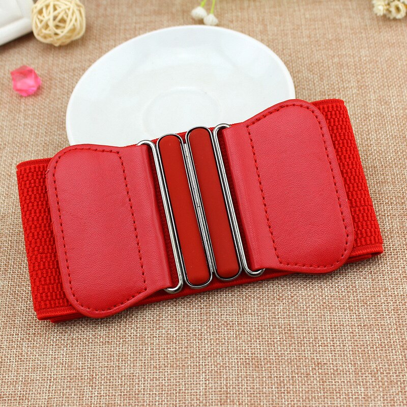 Women Belt Waist Belts Lady Solid Stretch Elastic Wide Belt Dress Adornment for Women Waistband 7.5cm Width 65cm Long: Red