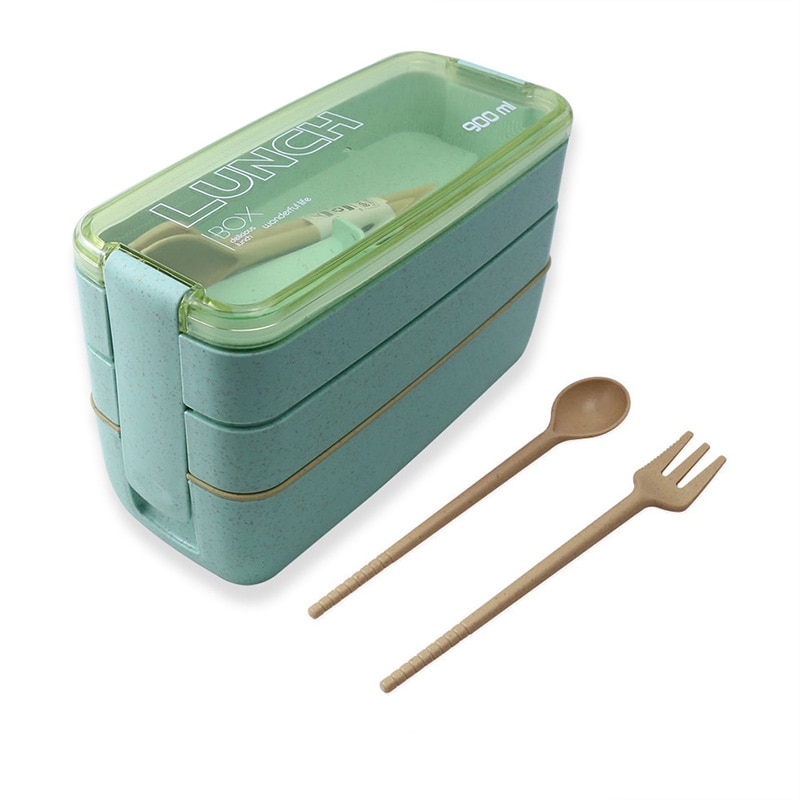 900 Ml 3 Lagen Lunchbox Bento Voedsel Container Eco-vriendelijke Tarwestro Materiaal Microwavable Servies Lunchbox Vip