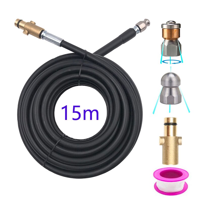 Voor Nilfisk/Stihl Hogedrukreiniger Riool Rioolreinigers Kit Auto Parts1/4 Inch Knop Neus En Roterende Riool Jetting nozzle Voor Washin: For Nilfisk 15m