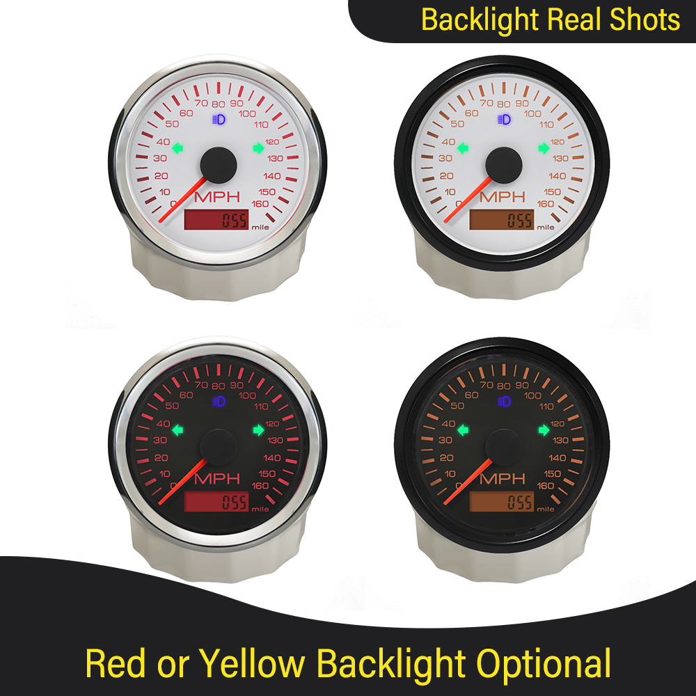 0-160MPH GPS Speedometer with Red/Yellow Backlight for Car Motorcycle Boat Total Mileage 0-999999miles Adjustable 85mm 9-32V