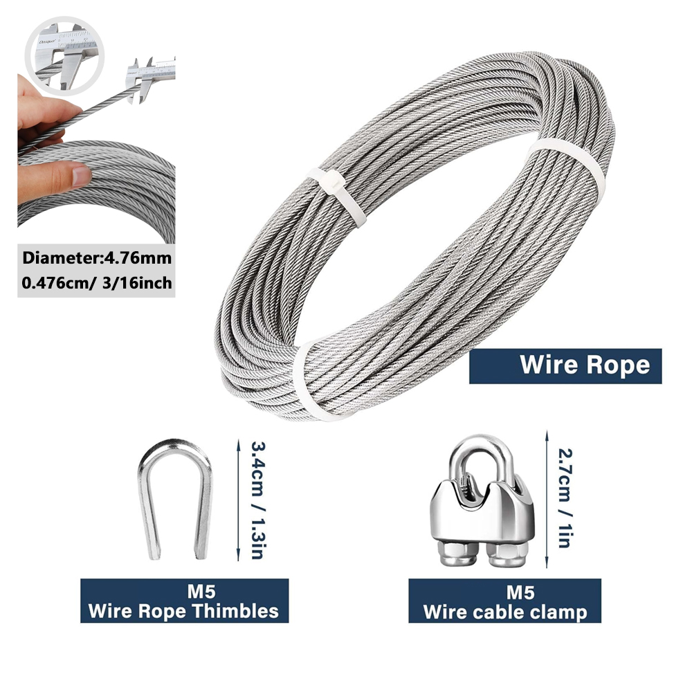 Staaldraadkit 304 roestvrijstalen kabel 3/16 inch diameter 4,7 mm 7x19 streng voor Zip-lijn bootliften dekrailing