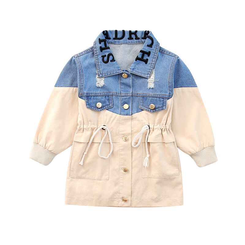 Abbigliamento per bambini giacca di jeans con cuciture per ragazze 2020 primavera e autunno nuova giacca da bavero Trench con lettere fresche piccole 4-12Y
