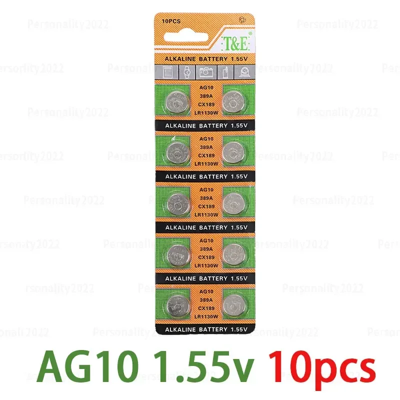 10-100 pces ag10 lr1130 baterias alcalinas sr54 389 189 sr1130 389a lr54 1.5v célula de botão para relógio de controle remoto bateria: YELLOW