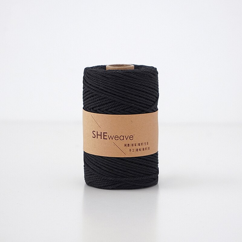 100m farvet vævet tråd garn blød polyester vævet taske vævet garn tæppe diy håndstrikket materiale farve bomuldsreb: Sort