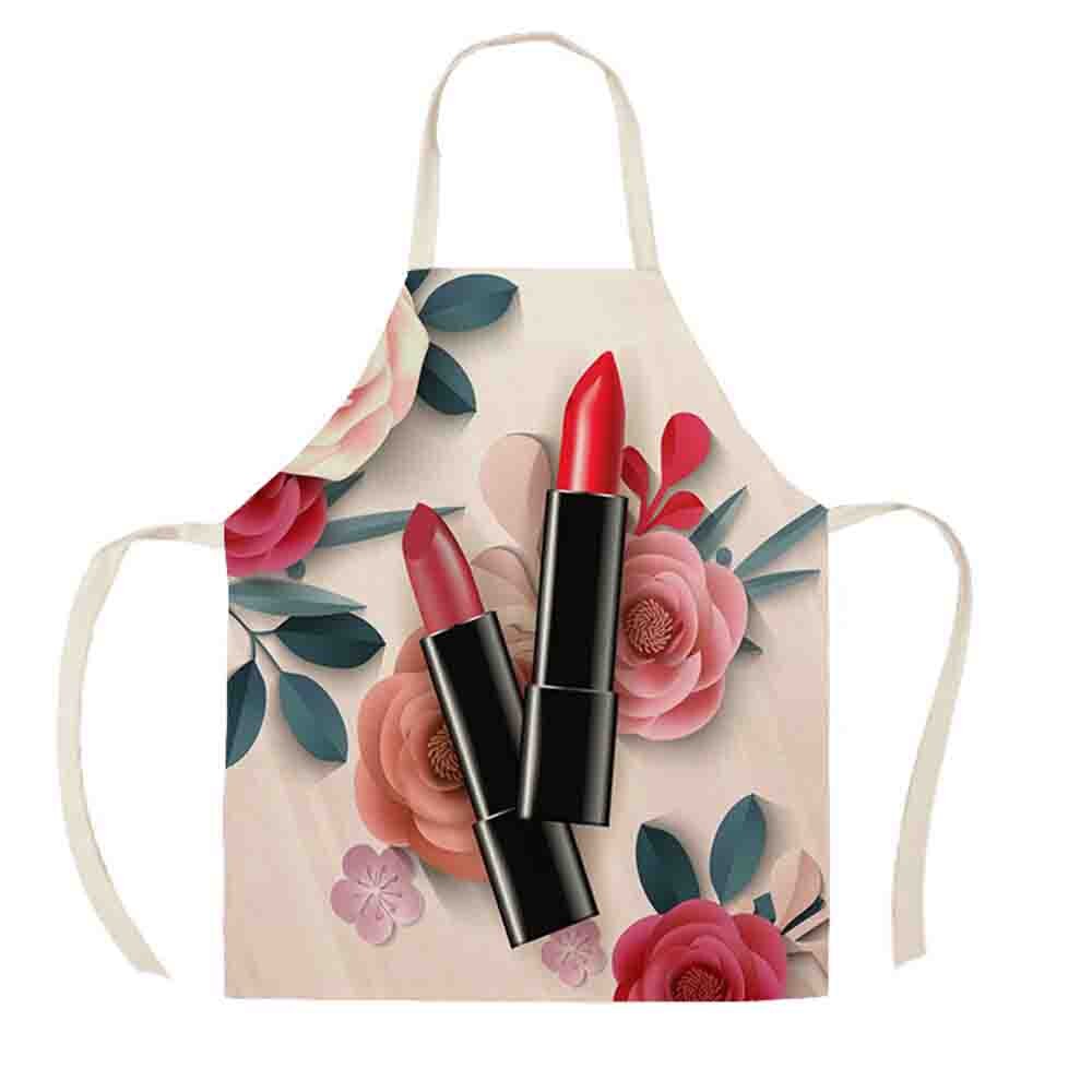 Delantal de algodón y lino con adorable esmalte para uñas, utensilios de limpieza para el hogar, cocina, dibujos animados: 06