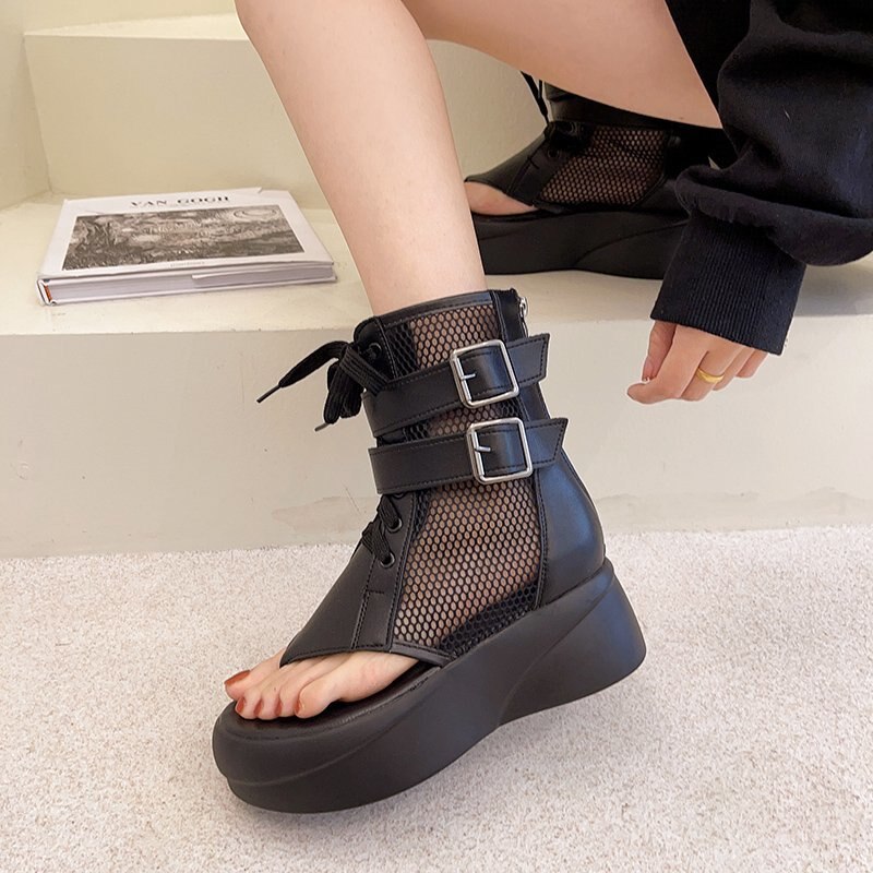 Sandalias romanas con hebilla para mujer, zapatos de plataforma con cuña a la