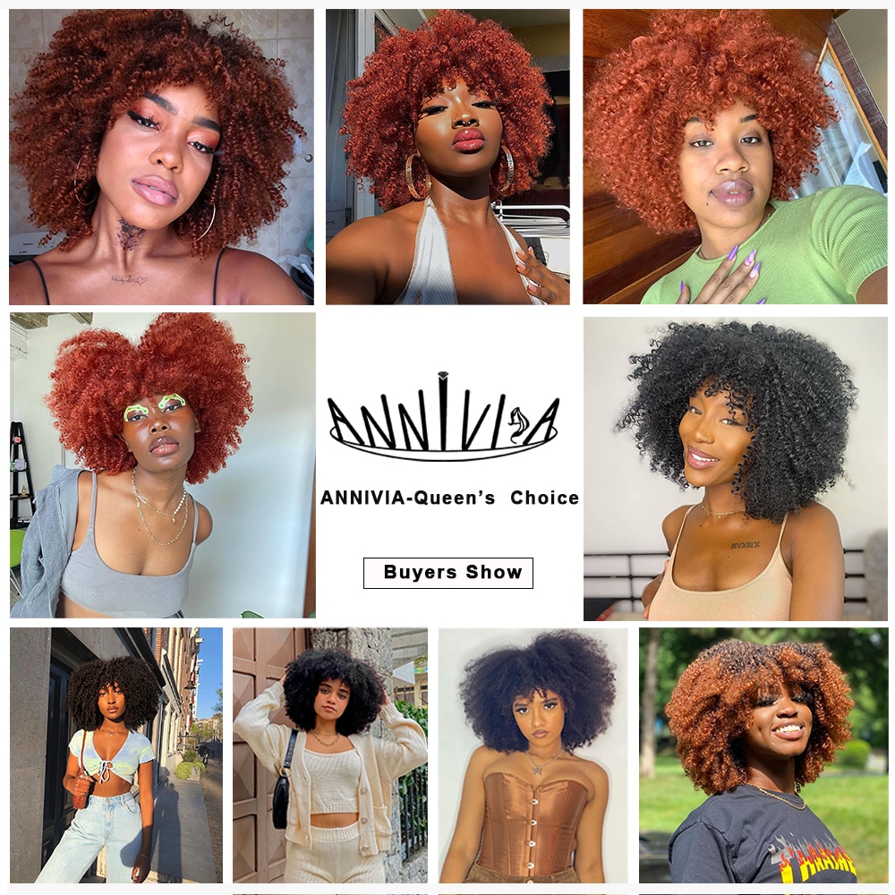 Short Hair Afro Kinky Curly Wigs With Bangs African Synthetic Ombre Cosplay Wigs For Black Women High Temperature