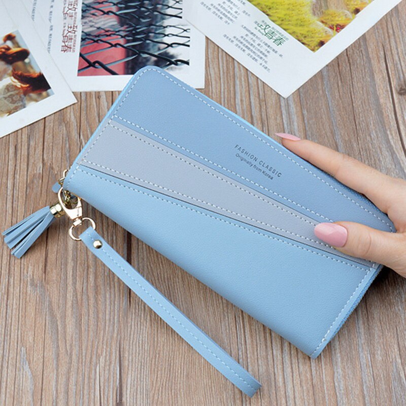 SHUJIN Geometric Women Wallets with Zipper Pink Phone Pocket Card Holder Patchwork Long Wallet Lady Tassel Short Coin Purse: A