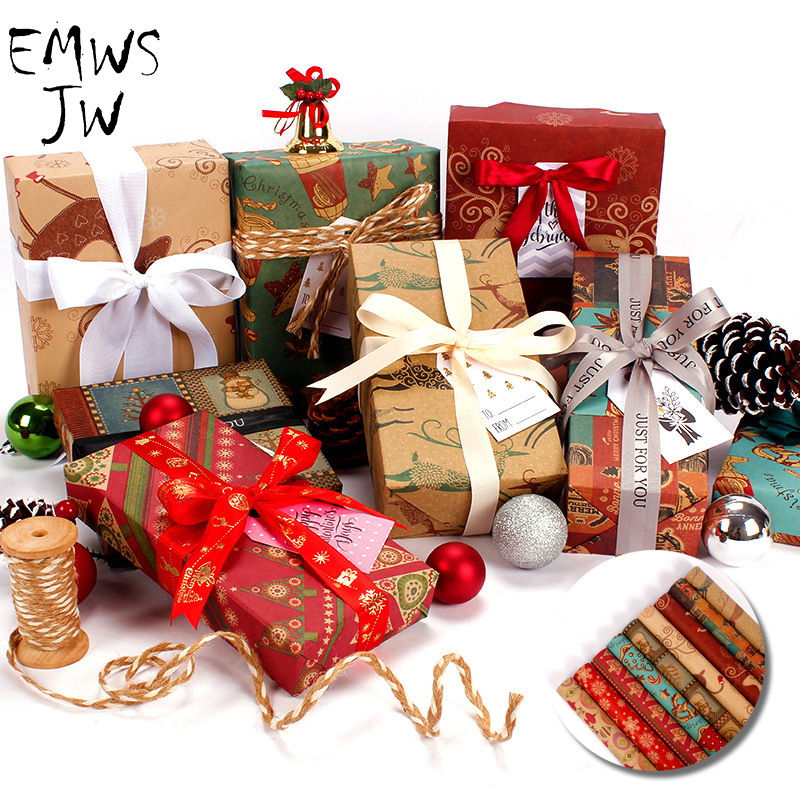 50*76cm Classic Christmas Wrapping Paper Elk Green Decoration Wrap Artware Kraft Packing Paper Vellum Paper Origami Paper