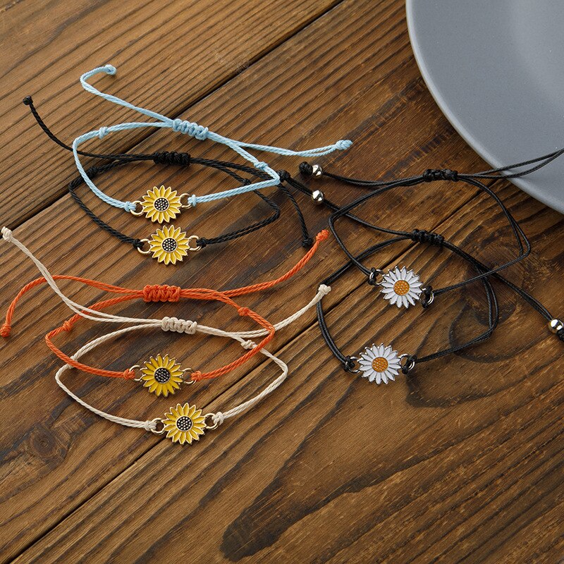 2 stück Legierung Einstellbar gewebte Armbinde Sonnenblumen Sonne Blume Gänseblümchen Armbinde Einstellbar Gewebt Armbinde Liebhaber Schmuck