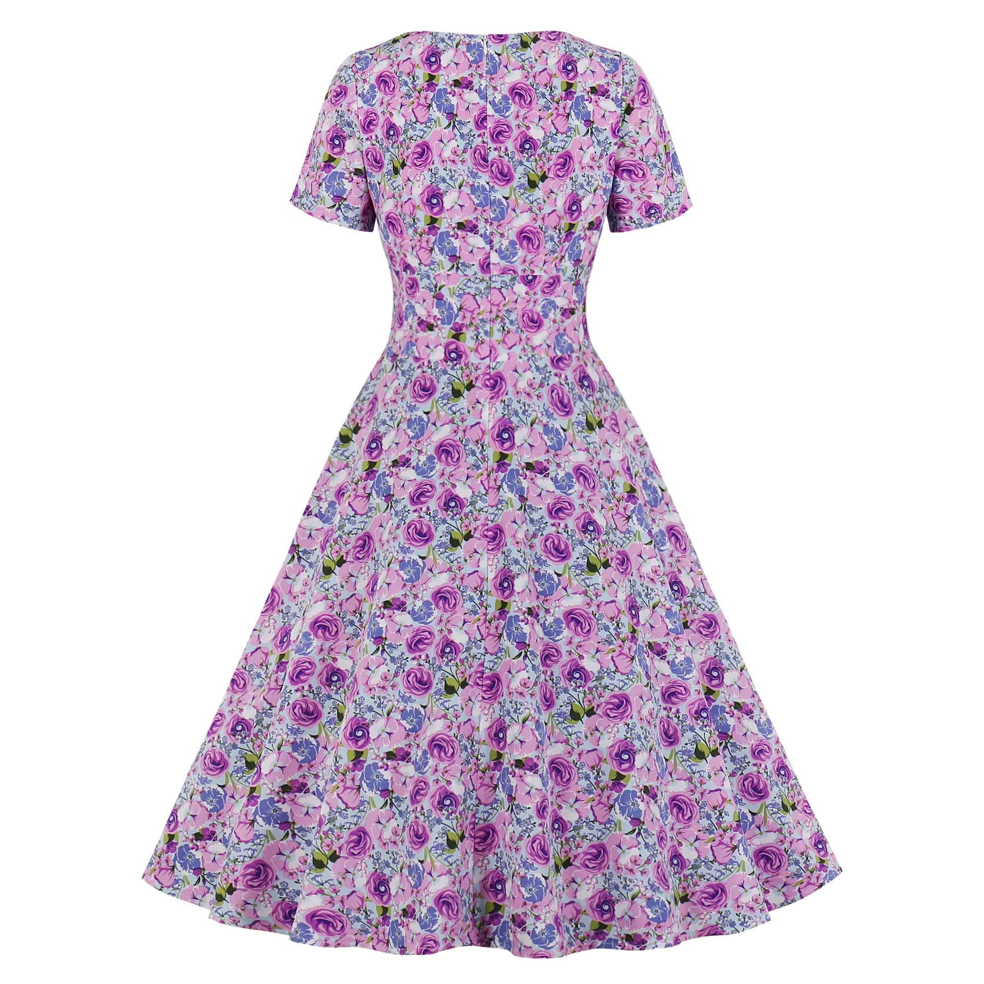 Robe mi-longue rétro Vintage années 50 et 60 pour femmes, imprimé floral, Rockabilly, Swing, Robe d'été élégante, tunique