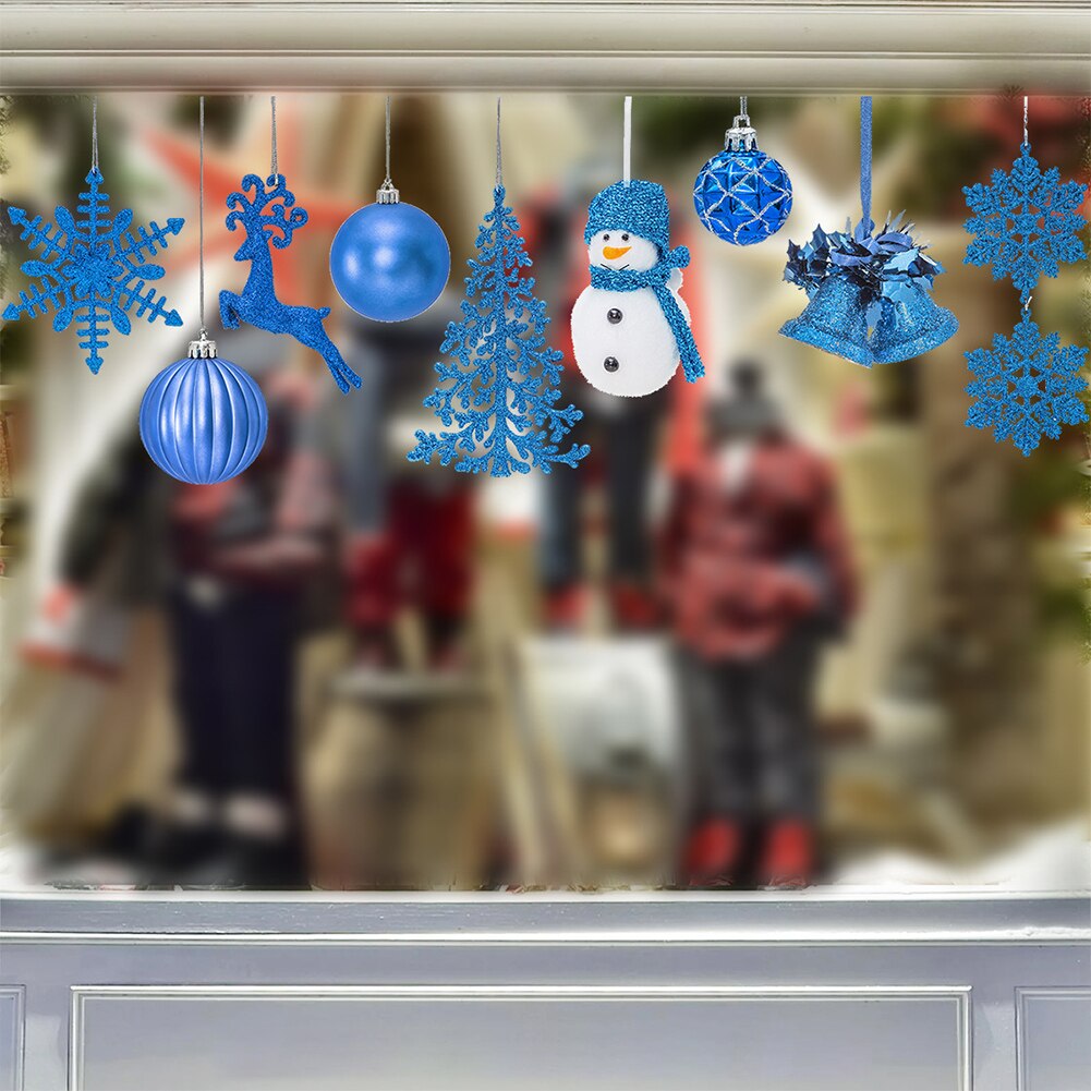 Christmas window sticker blue hanging crystal ball snowflake wall sticker window decoration room decoration atmosphere s