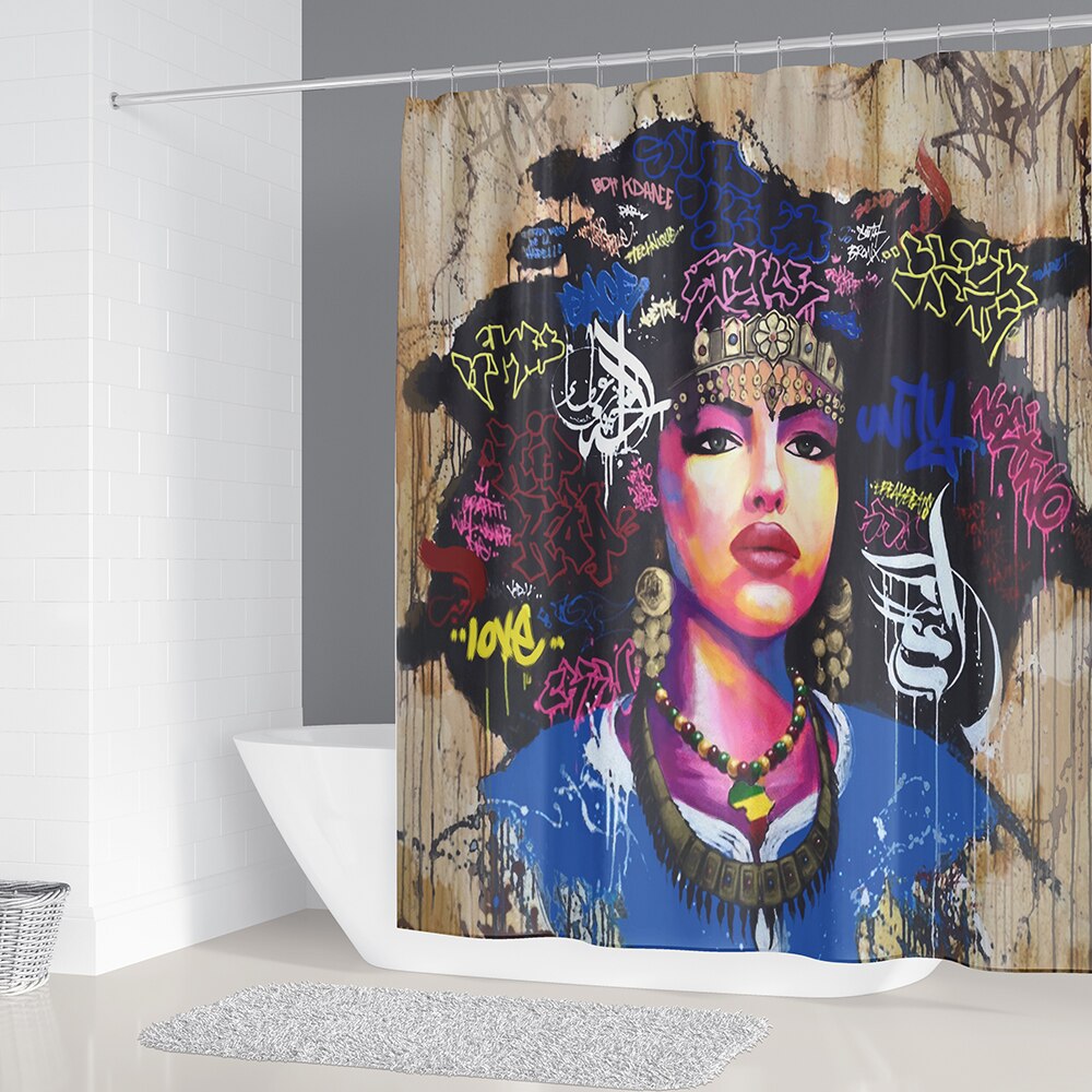 Set di tende da doccia con stampa donna africana nobile Sexy Afro American Lady decorazioni per il bagno con tappeto antiscivolo coperchio del coperchio del water tappetino da bagno: A Shower Curtain