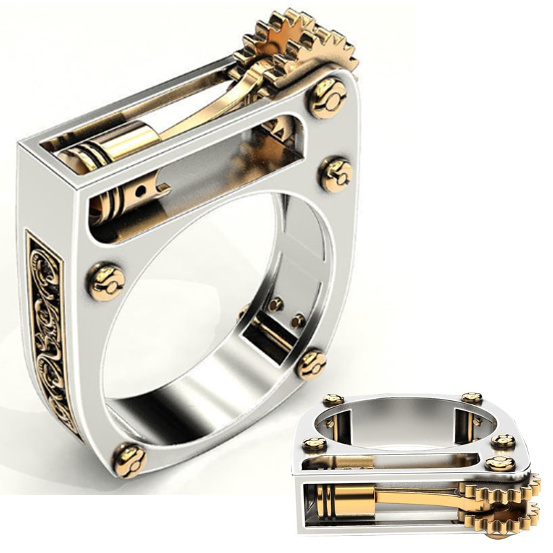 Geometric Mechanical Gear Wheel Ring Men Women Silver Punk Hip Hop Band Finger Rings Modern Jewelry