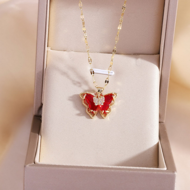 Nova moda de luxo zircão borboleta pingente colar para mulheres meninas aço inoxidável clavícula corrente feminino elegante festa jóias